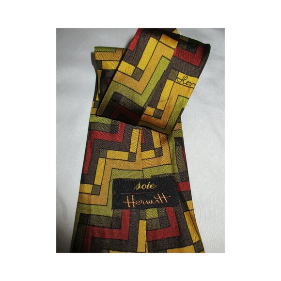 Vintage 1960's Hermitt Geometric Print Italian Silk Necktie Mid-Century - Picture 5 of 5